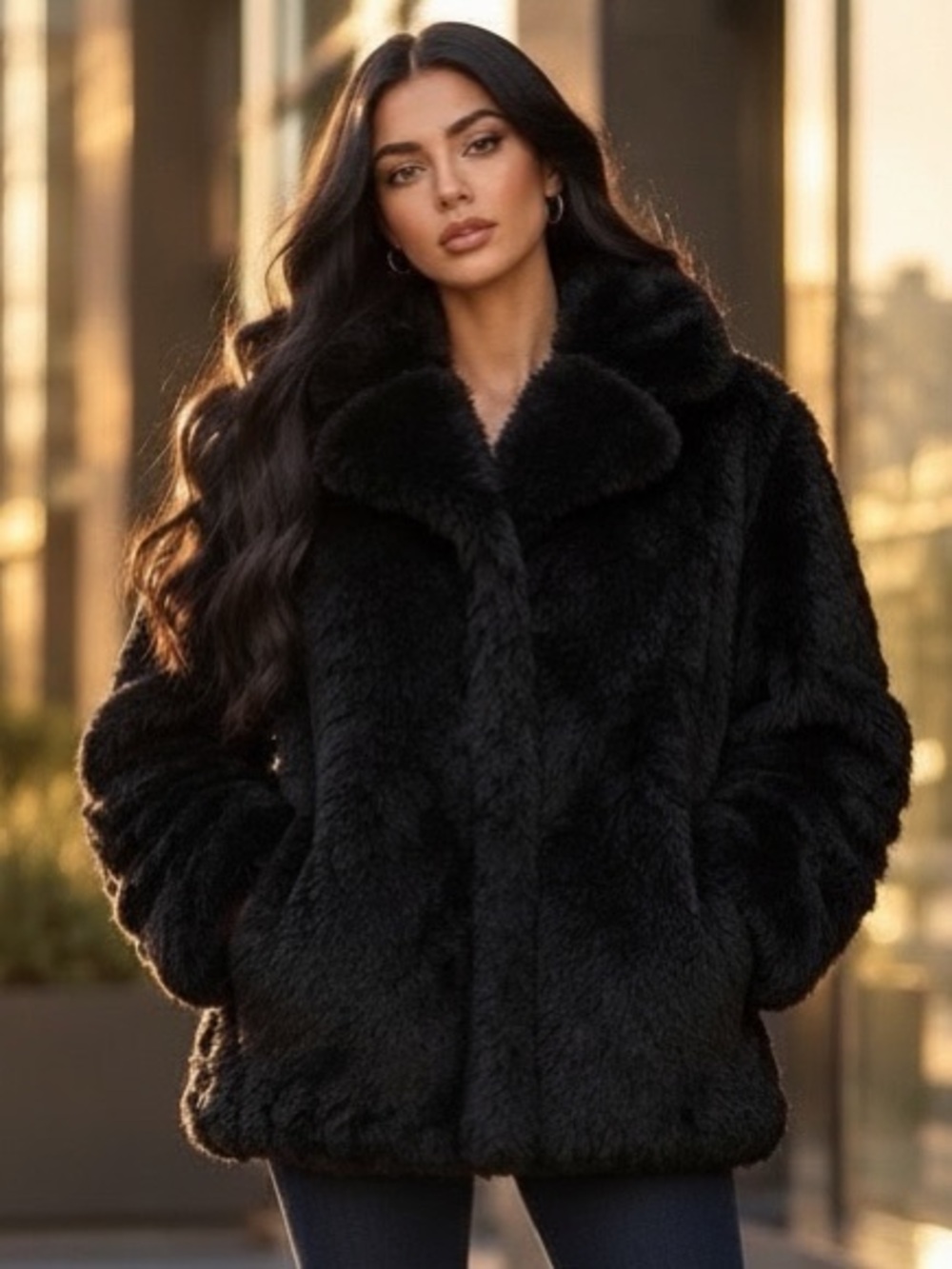 Brandy Melville John Galt Black Faux Fur Teddy Cropped Jacket One Size